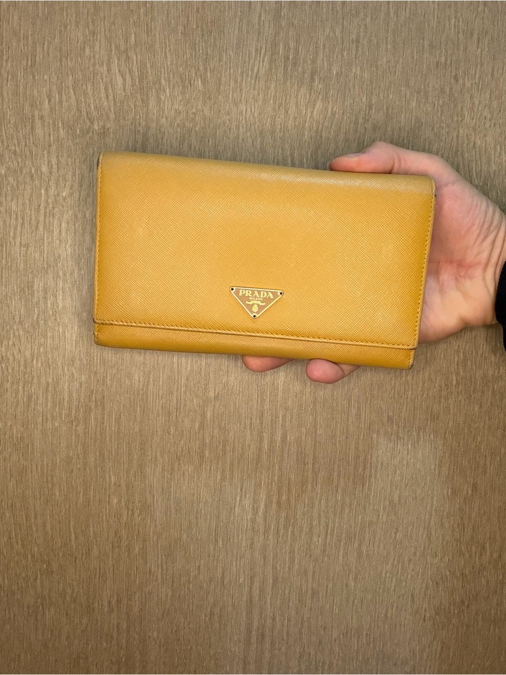 Authentic Prada Mustard Saffiano Leather Continental Wallet
